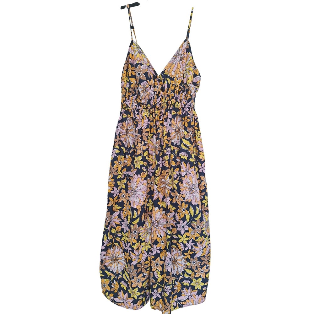 J.Crew Womens Floral Smocked Cotton Maxi Dress Pink Yellow Navy Size 10